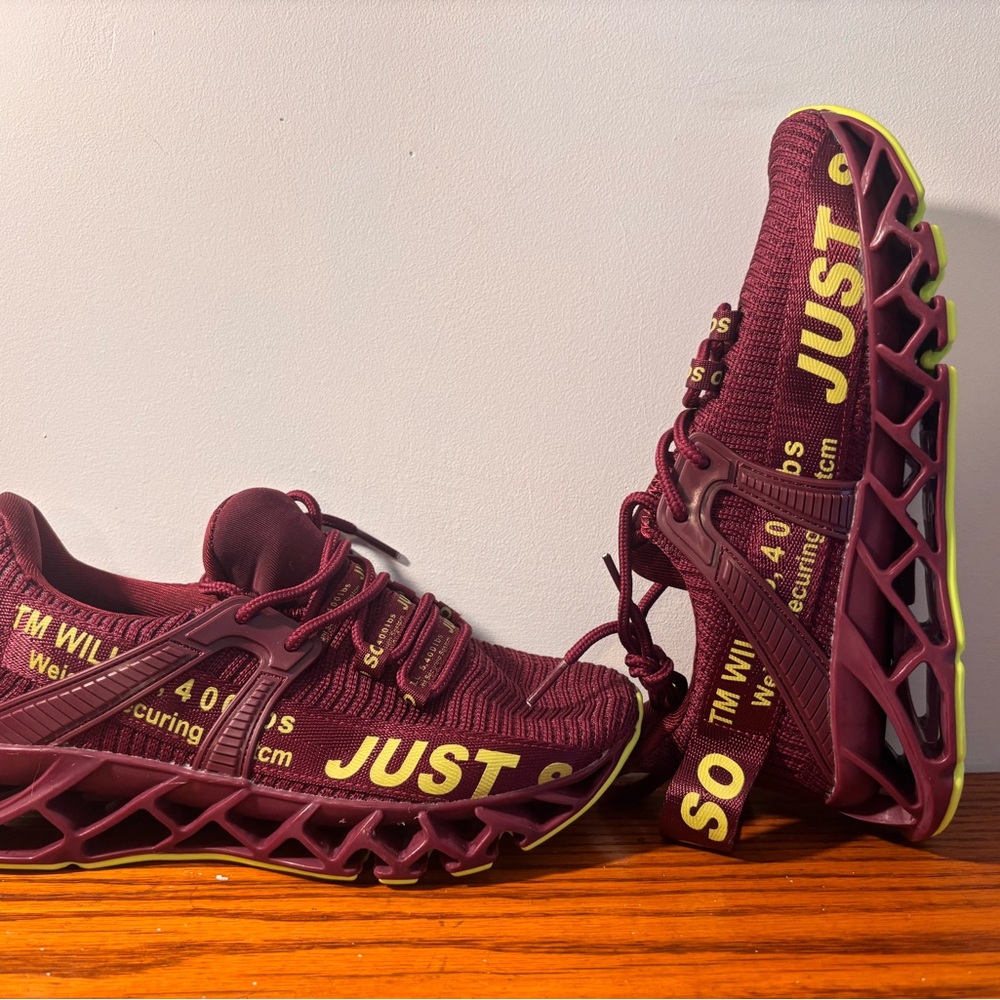 Burgundy Sneakers with Yellow Accents